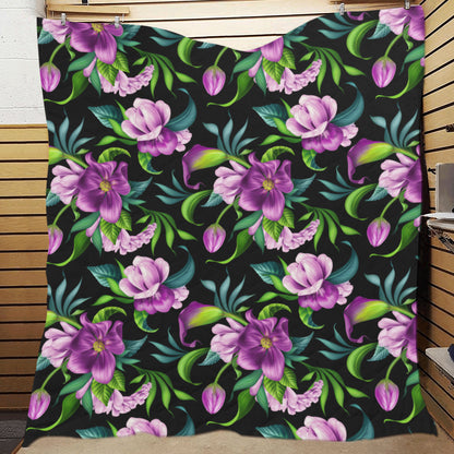 Bright Purple Floral Pattern Premium Quilt