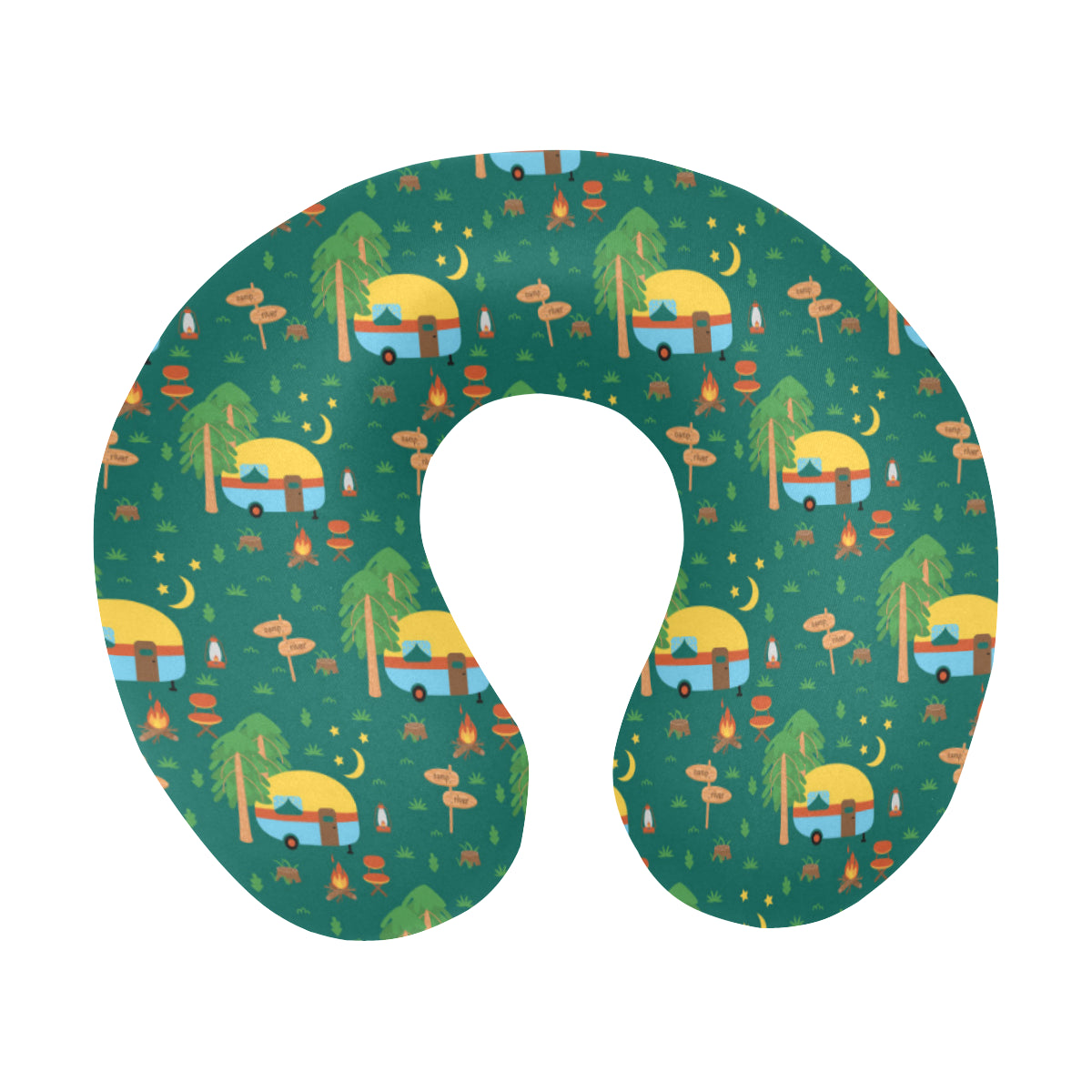 Camping Camper Pattern Print Design 06 U-Shaped Travel Neck Pillow