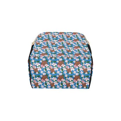 Sea Turtle Pink Hibiscus Hawaiian Print Diaper Bag Backpack