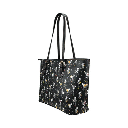 Skeleton Dance Print Leather Tote Bag