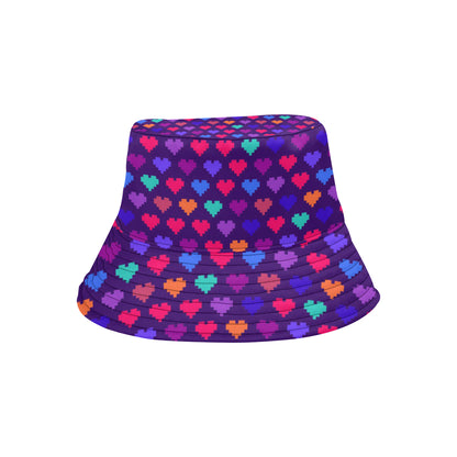 Heart Pixel Pattern Print Design HE03 Unisex Bucket Hat