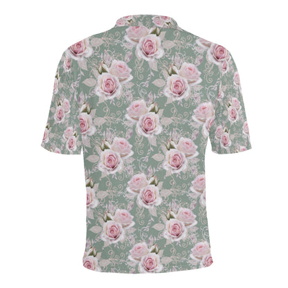Rose White Pattern Print Design RO012 Men Polo Shirt