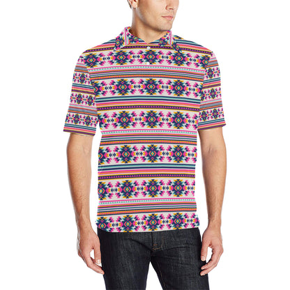 Indian Navajo Neon Themed Design Print Men Polo Shirt