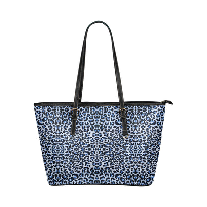 Leopard Blue Skin Print Leather Tote Bag
