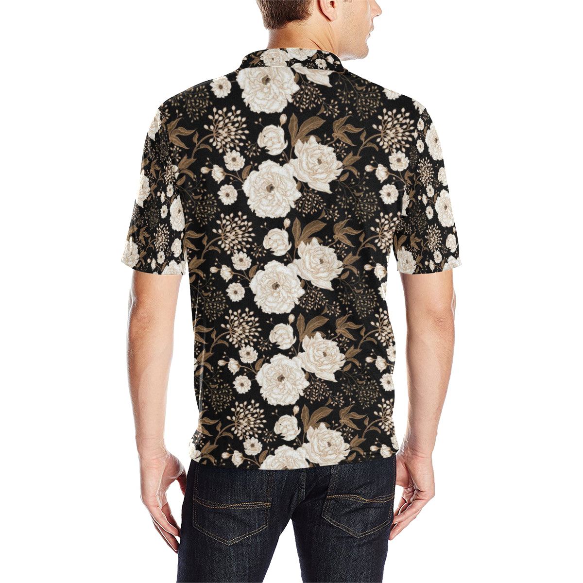 Peony Pattern Print Design A02 Men Polo Shirt