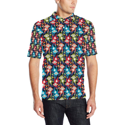 Monkey Colorful Design Themed Print Men Polo Shirt