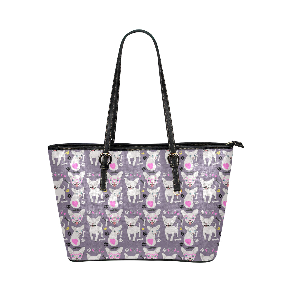 Chihuahua Happy Pattern Leather Tote Bag