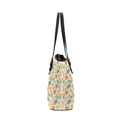 Christian Symbol Pattern Leather Tote Bag