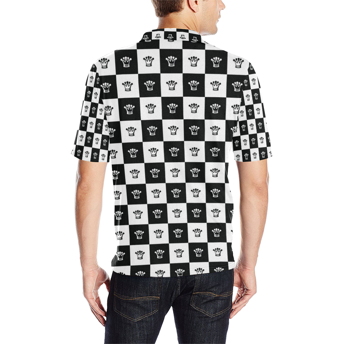 Checkered Flag Crown Pattern Men Polo Shirt