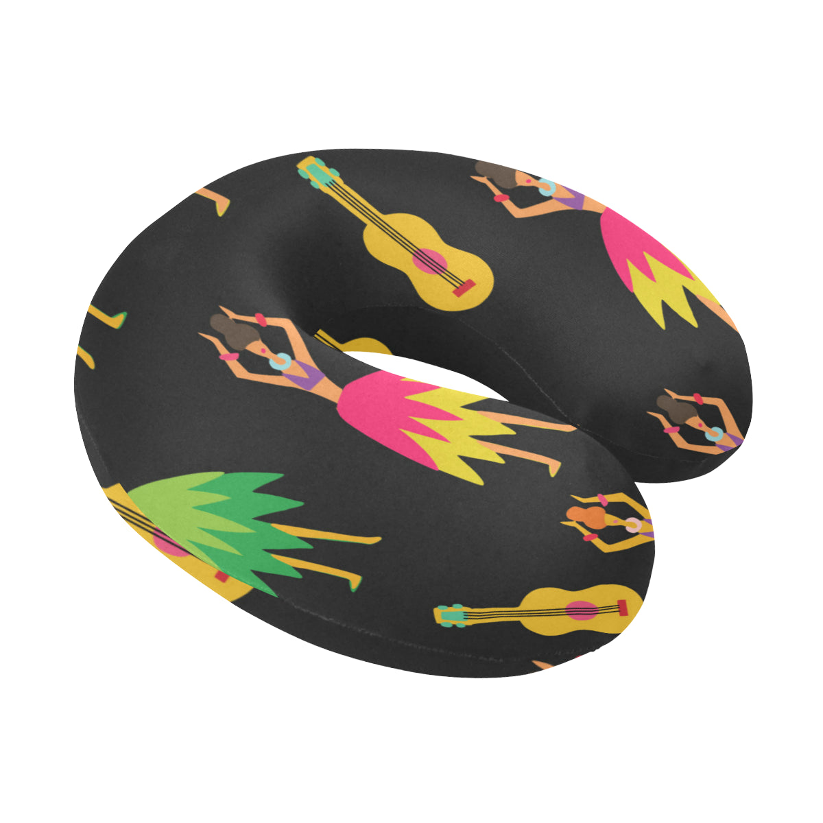 Hula Dancers Hawaiian Girl Pattern Print Design 03 U-Shaped Travel Neck Pillow
