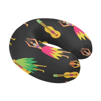 Hula Dancers Hawaiian Girl Pattern Print Design 03 U-Shaped Travel Neck Pillow