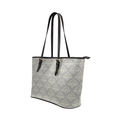 Damask Grey Elegant Print Pattern Leather Tote Bag