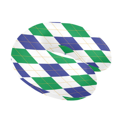 Argyle Green Blue Pattern Print Design 03 U-Shaped Travel Neck Pillow