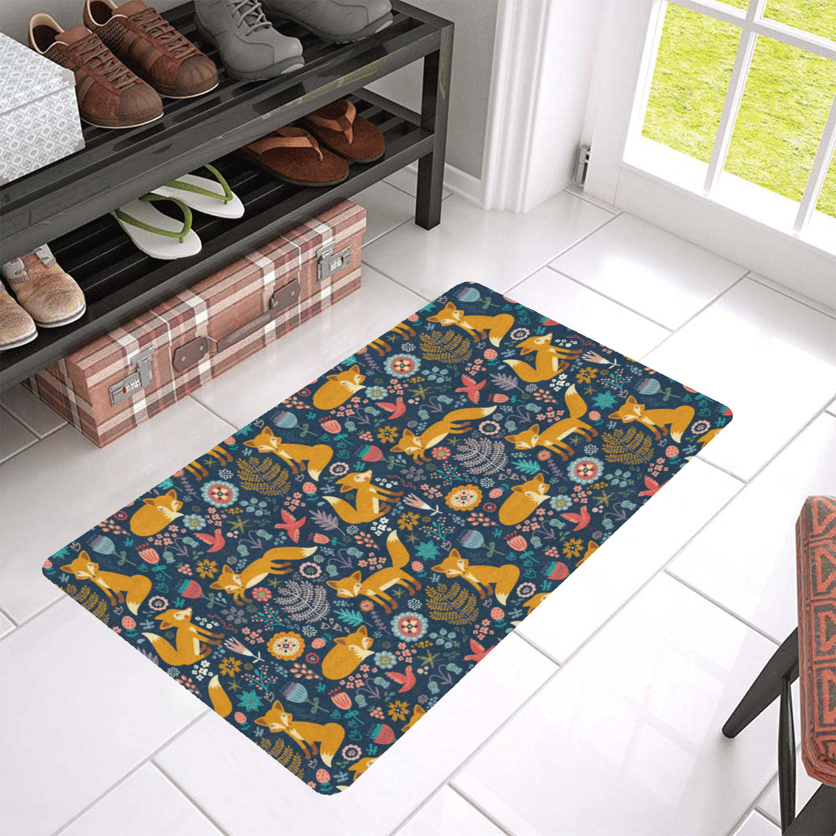 Fox Cute Jungle Print Pattern Rubber Doormat