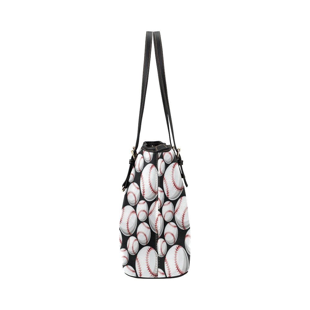 Baseball Black Background Leather Tote Bag