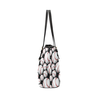 Baseball Black Background Leather Tote Bag