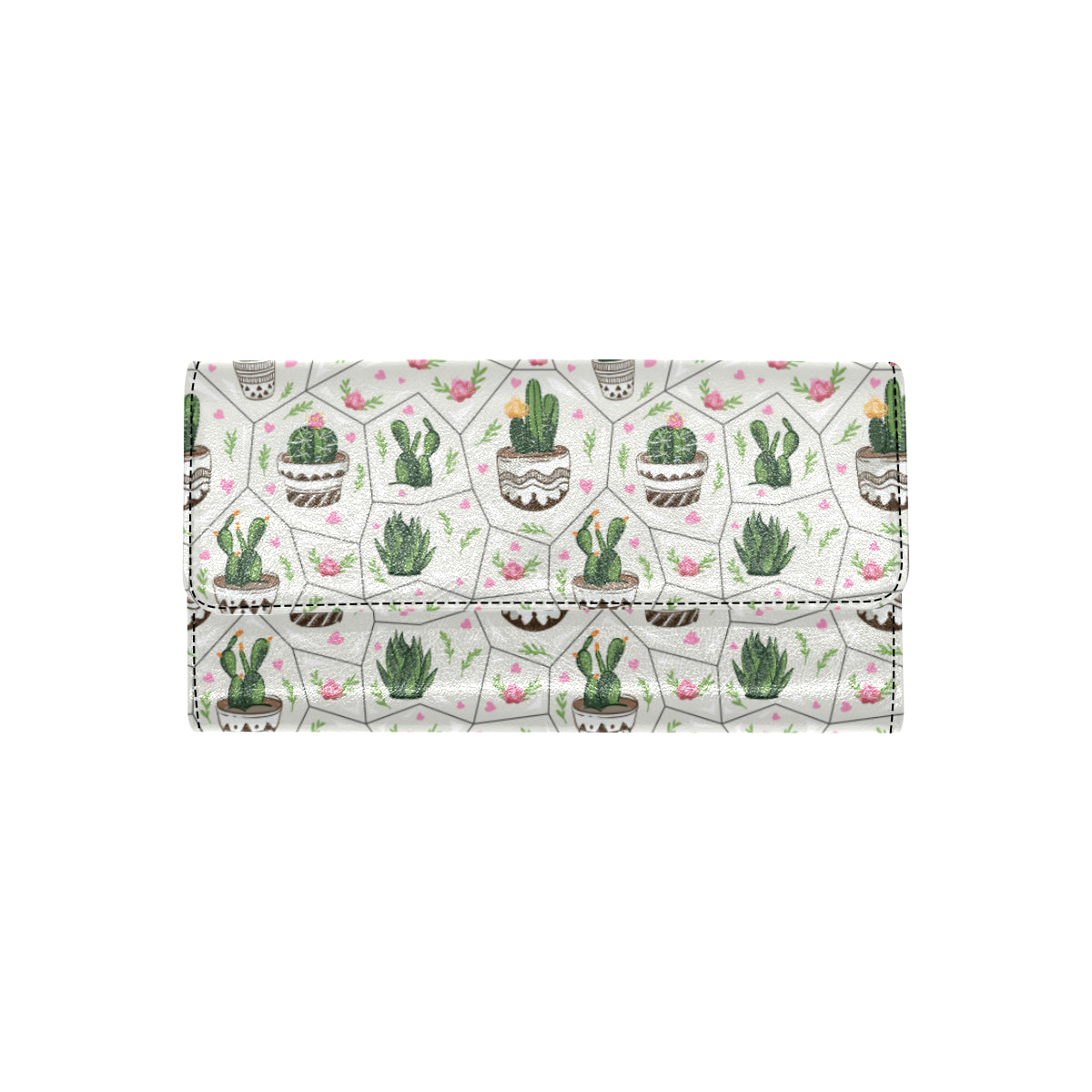 Cactus Pattern Print Design 04 Women's Trifold Wallet