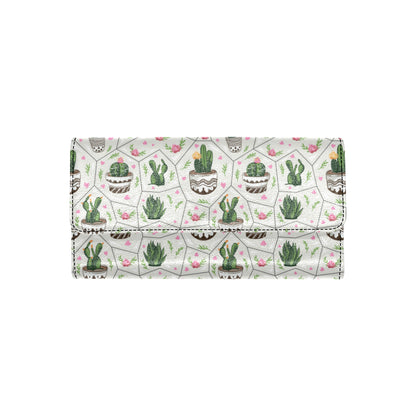 Cactus Pattern Print Design 04 Women's Trifold Wallet