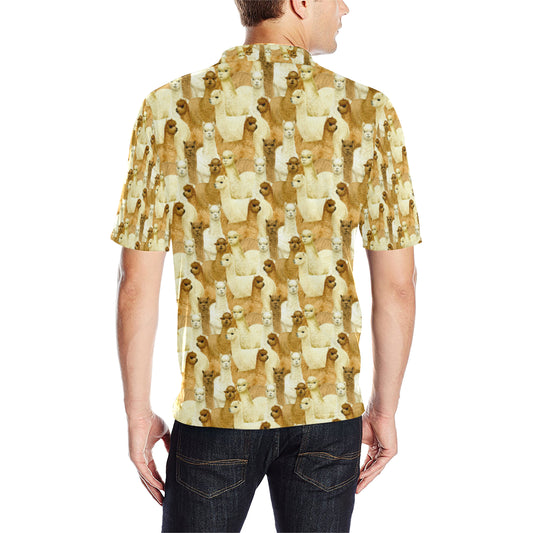 Alpaca Watercolor Design Themed Print Men Polo Shirt