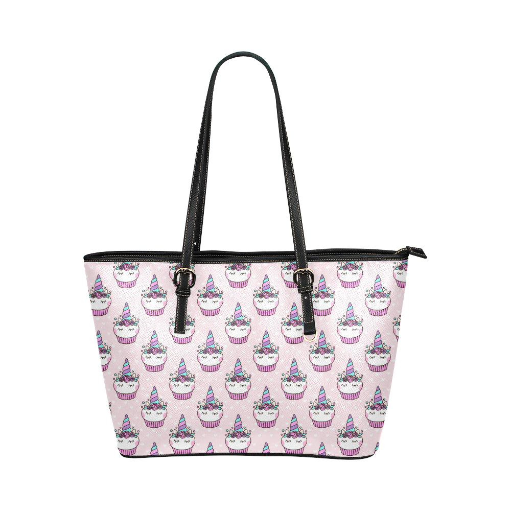 Cupcakes Unicorn Print Pattern Leather Tote Bag