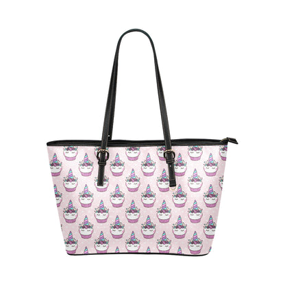 Cupcakes Unicorn Print Pattern Leather Tote Bag