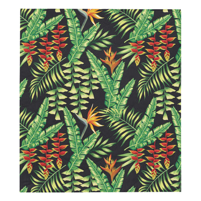 Hawaiian Flower Tropical Palm Leaves Premium Quilt