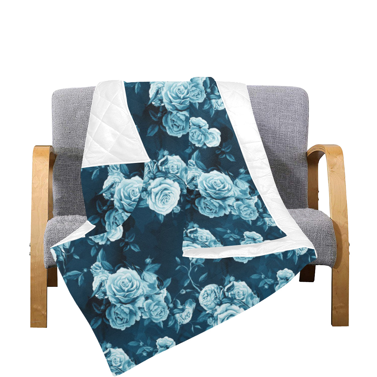 Rose Blue Pattern Print Design RO014 Premium Quilt