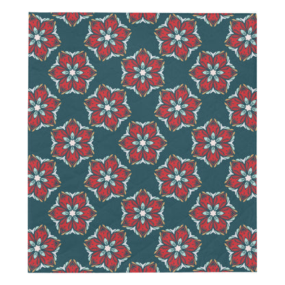 Poinsettia Pattern Print Design A03 Premium Quilt