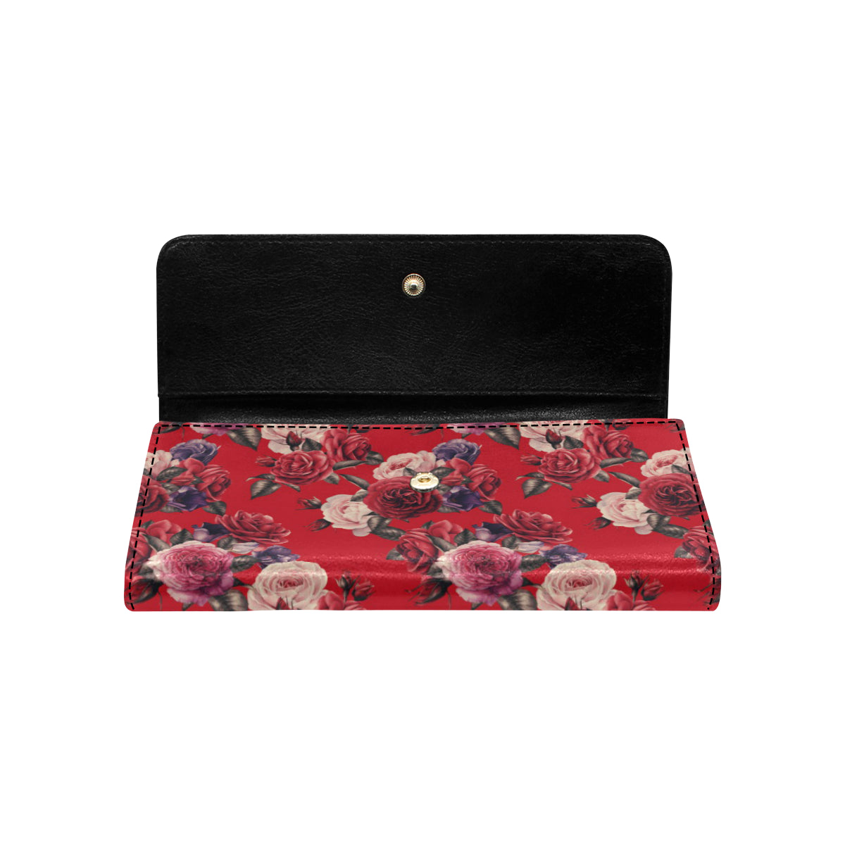 Rose Red Pattern Print Design RO07 Women's Trifold Wallet