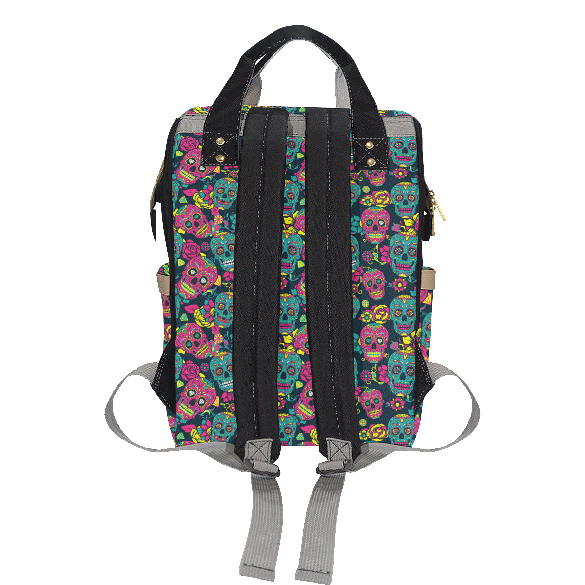 Sugar Skull Floral Design Themed Print Diaper Bag Backpack