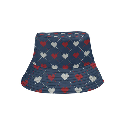 Heart Knit Pattern Print Design HE05 Unisex Bucket Hat