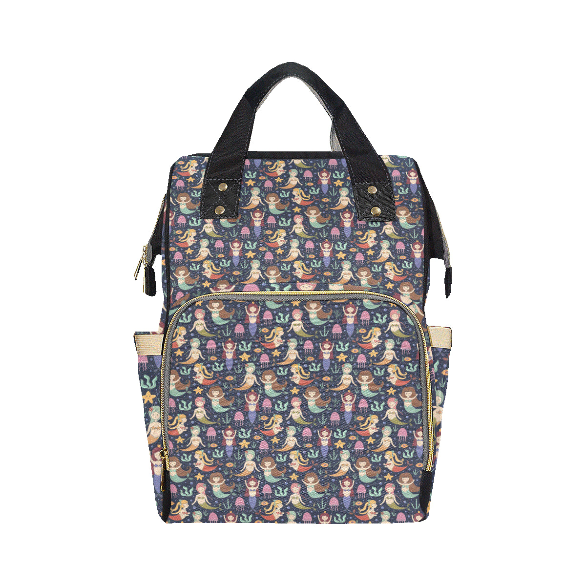 Mermaid Cartoon Pattern Print Design 03 Diaper Bag Backpack