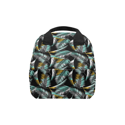 Gold Glitter Cyan Tropical Palm Leaves Insulated Lunch Bag