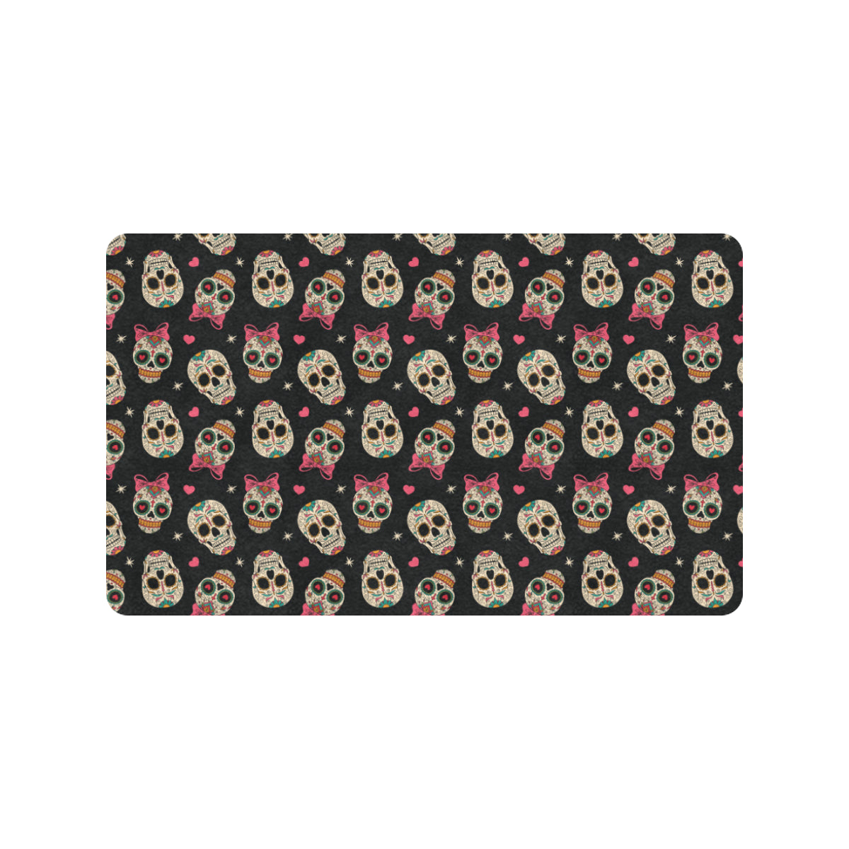 Sugar Skull Pink Bow Themed Print Rubber Doormat