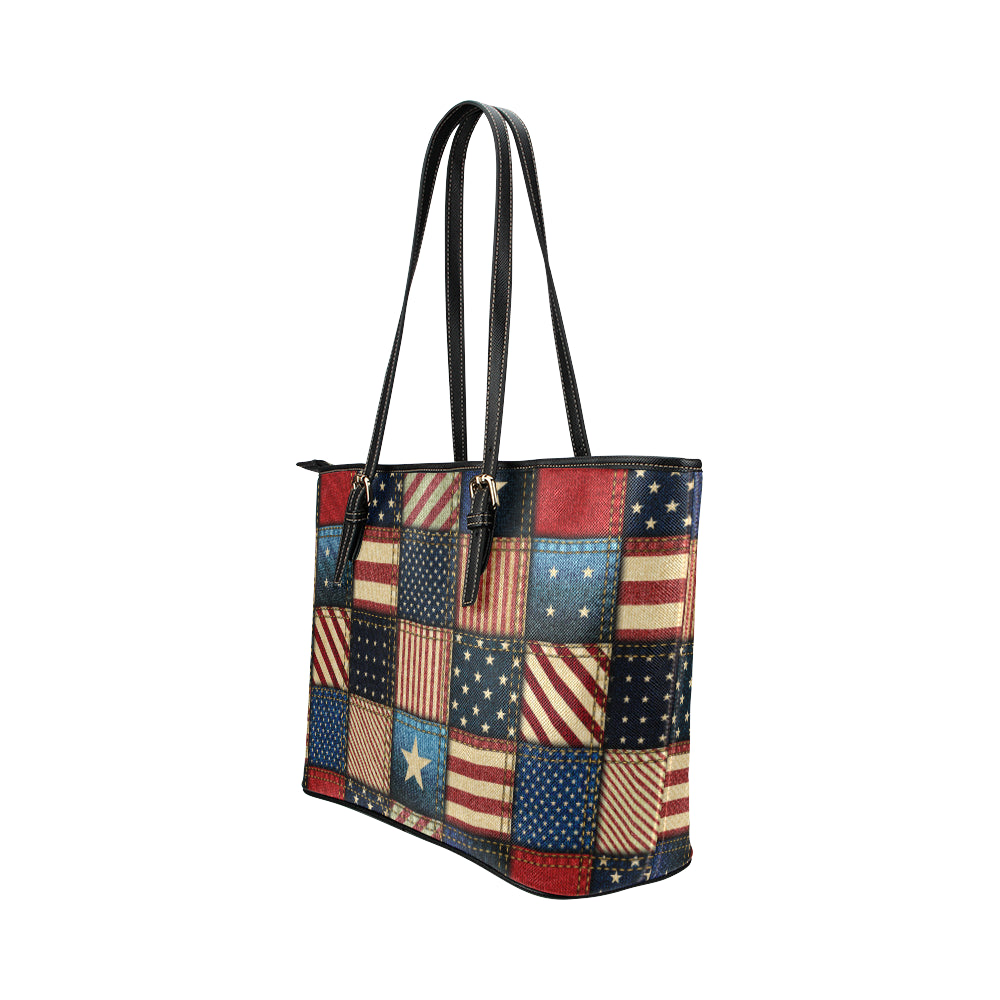 American flag Patchwork Design Leather Tote Bag