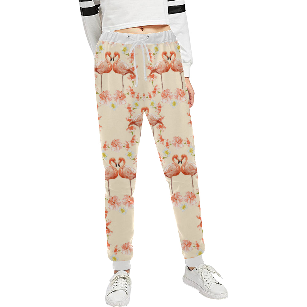 Flamingo Hibiscus Print Pattern Unisex Sweatpants