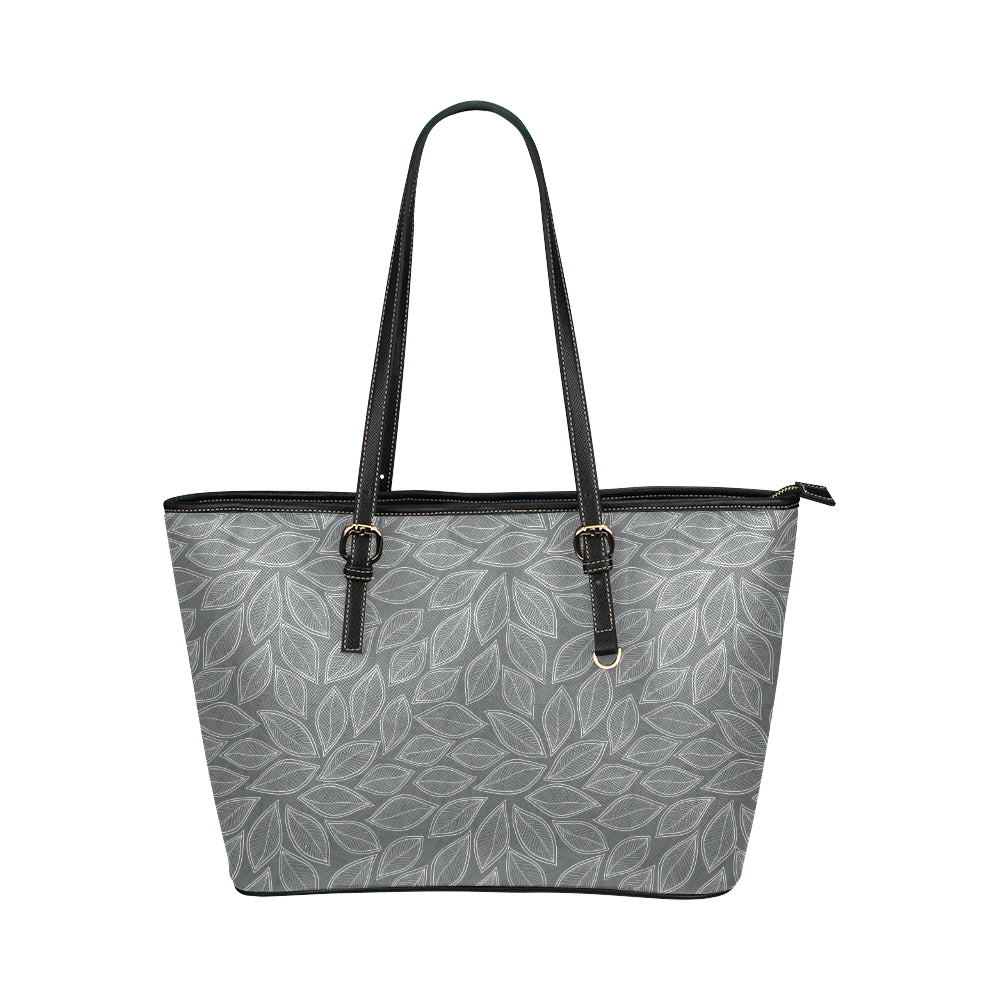 Elm Leave Grey Print Pattern Leather Tote Bag