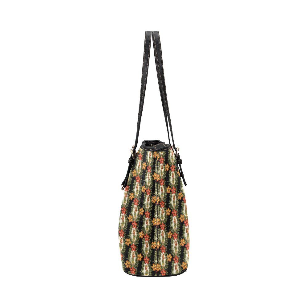 Hawaiian Flower Hula Hibiscus Print Leather Tote Bag