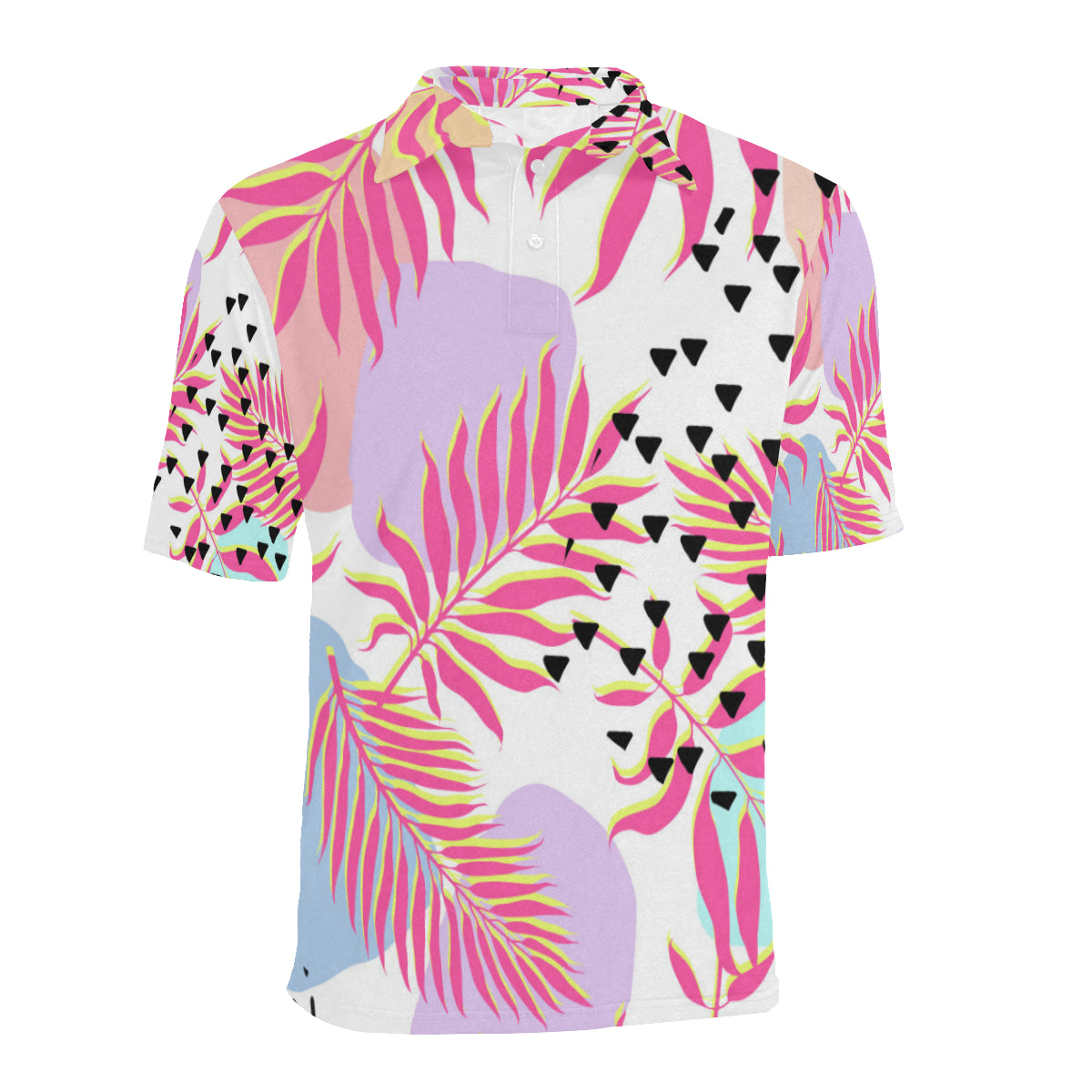 Pink Tropical Palm Leaves Men Polo Shirt