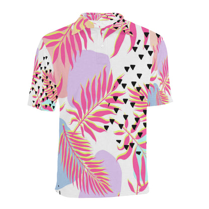 Pink Tropical Palm Leaves Men Polo Shirt