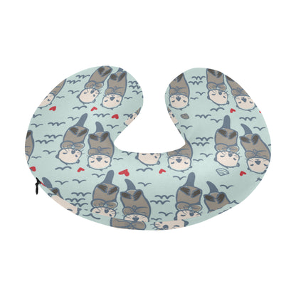 Sea Otter Pattern Print Design 03 U-Shaped Travel Neck Pillow