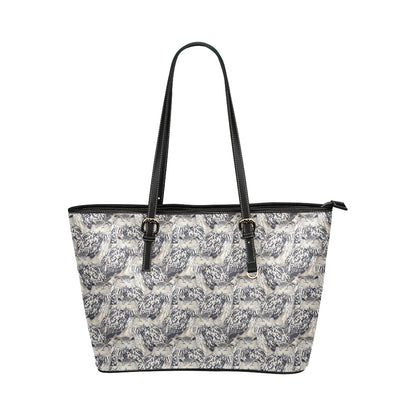 Owl Realistic Themed Design Print Leather Tote Bag