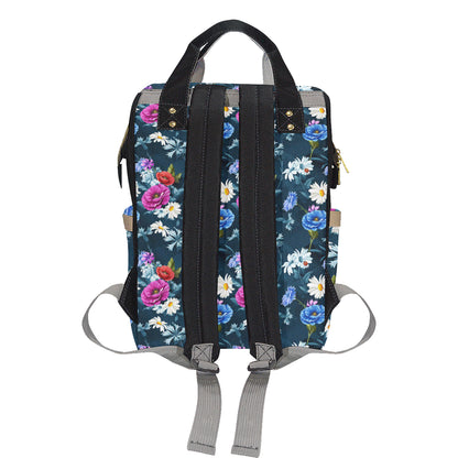 Floral Blue Themed Print Diaper Bag Backpack