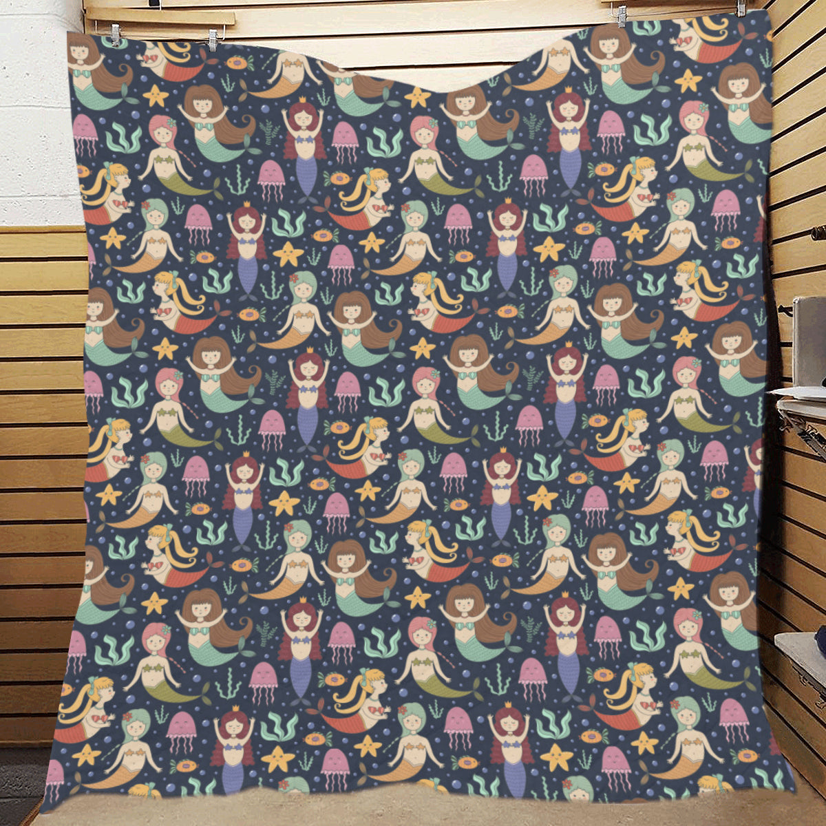 Mermaid Cartoon Pattern Print Design 03 Premium Quilt