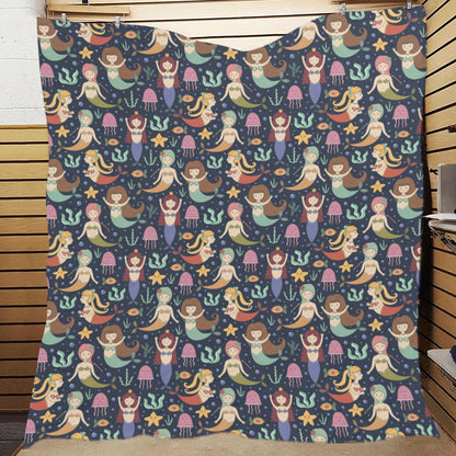 Mermaid Cartoon Pattern Print Design 03 Premium Quilt
