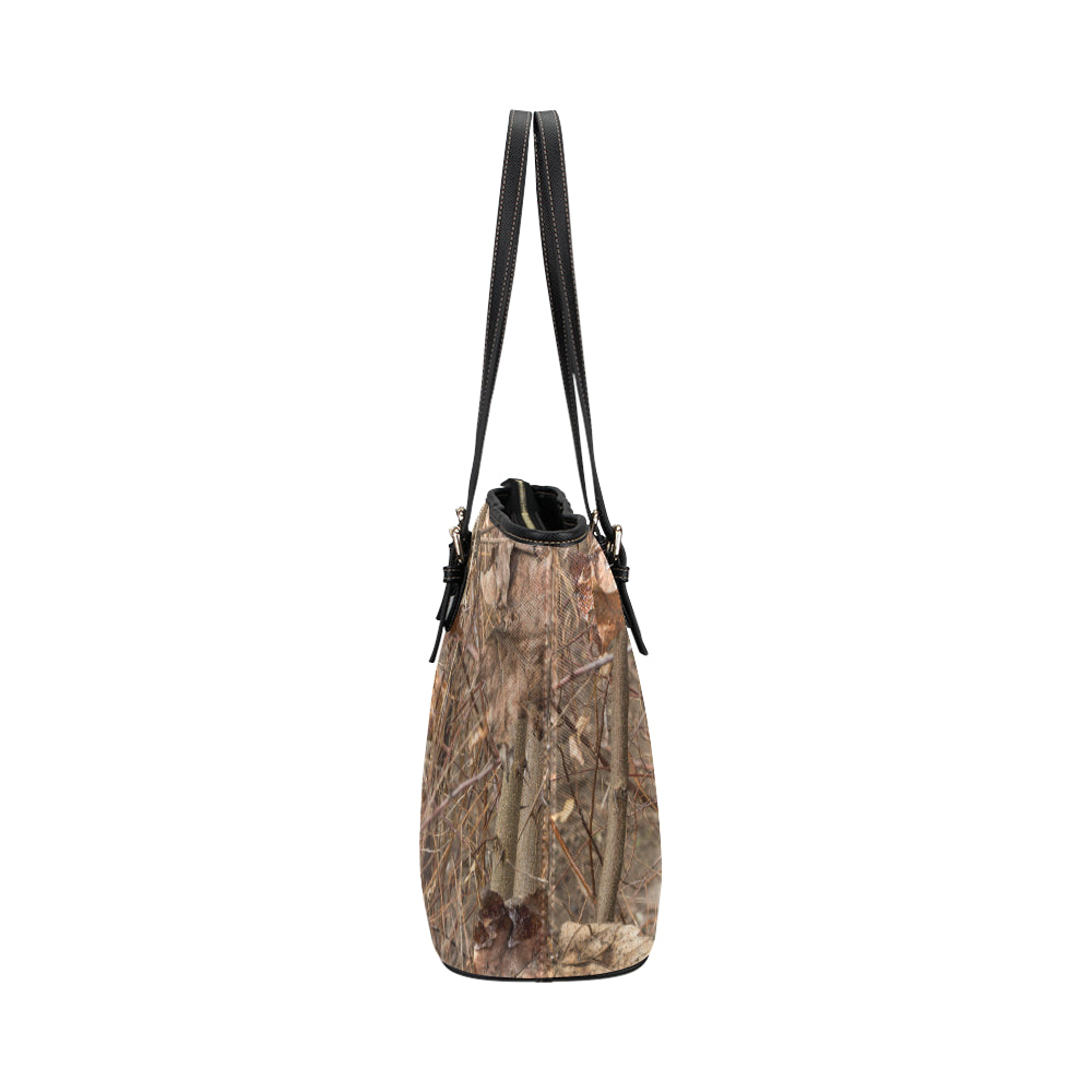 Camo Realistic Tree Forest Autumn Print Leather Tote Bag
