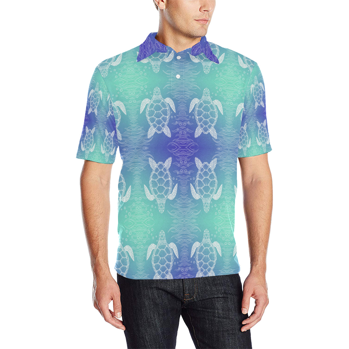 Sea Turtle Draw Men Polo Shirt