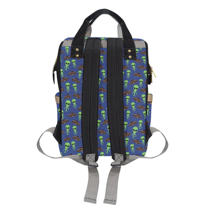 Alien Green UFO Pattern Diaper Bag Backpack