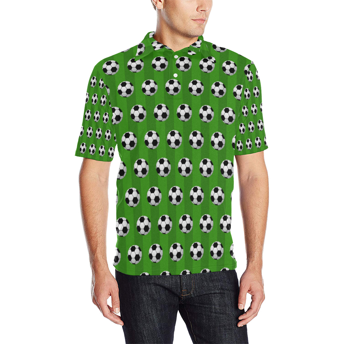 Soccer Ball Green Backgrpund Print Men Polo Shirt