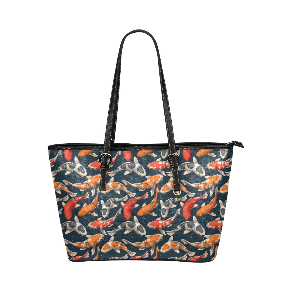 Koi Carp Cute Design Themed Print Leather Tote Bag